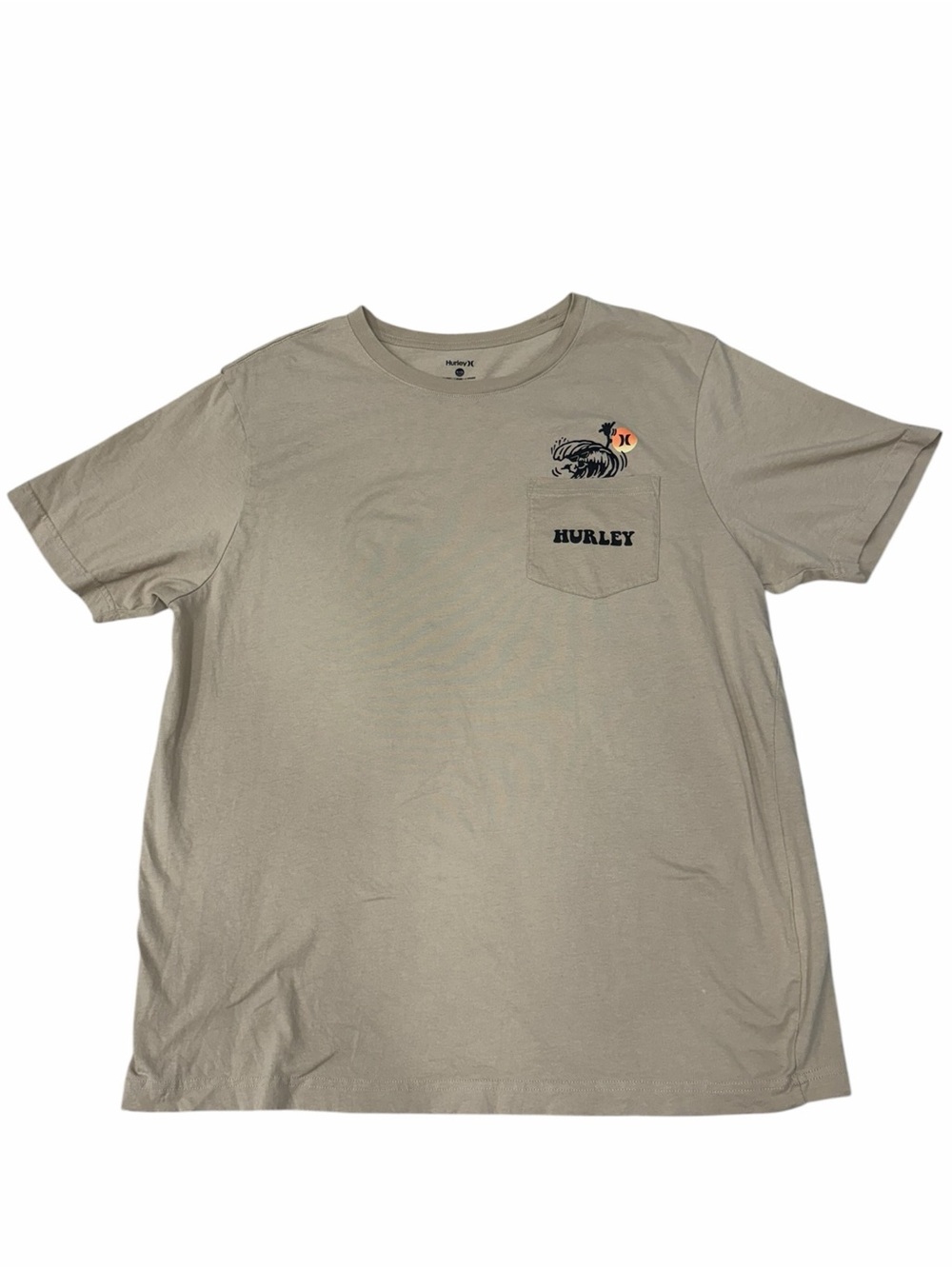 Hurley Men’s/Unisex XL Pocket Tee Surf Wave Graphic Beige Short Sleeve T-Shirt